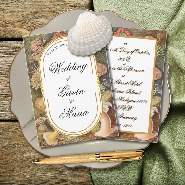 Art Deco Art Nouveau Floral Gold Tone Sea Life Invitation (Creator Uploaded)