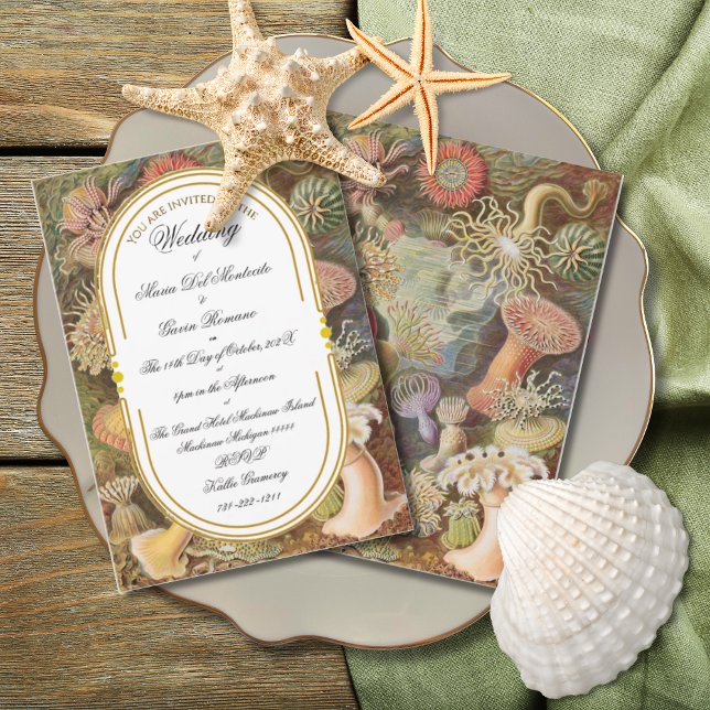 Art Deco Art Nouveau Floral Gold Tone Sea Life Invitation (Creator Uploaded)