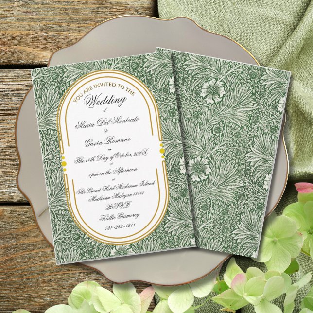 Art Deco Art Nouveau Floral Gold Tone Sea Life Invitation (Creator Uploaded)