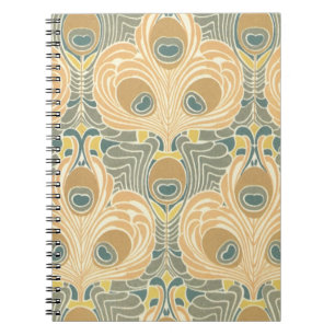 art deco art nouveau peacock pattern art spiral notebook