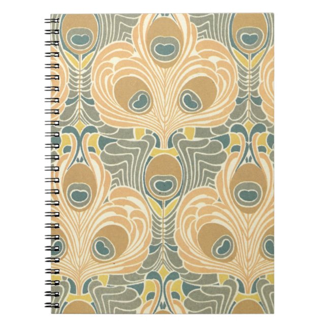 art deco art nouveau peacock pattern art spiral notebook (Front)