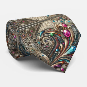 Art Deco Art Nouveau Rainbow Circuit Board Necktie
