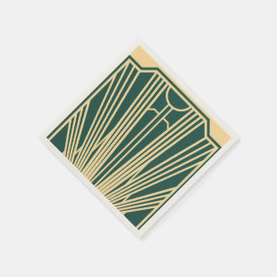 Art Deco Art Nouveau Striped Gold Tone Green Napkin