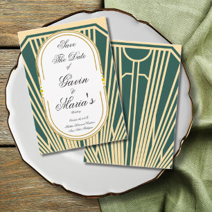 Art Deco Art Nouveau Striped Gold Tone Modern  Invitation