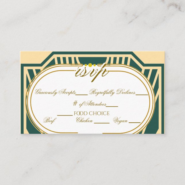 Art Deco Art Nouveau Striped Gold Tone RSVP Enclosure Card (Front)