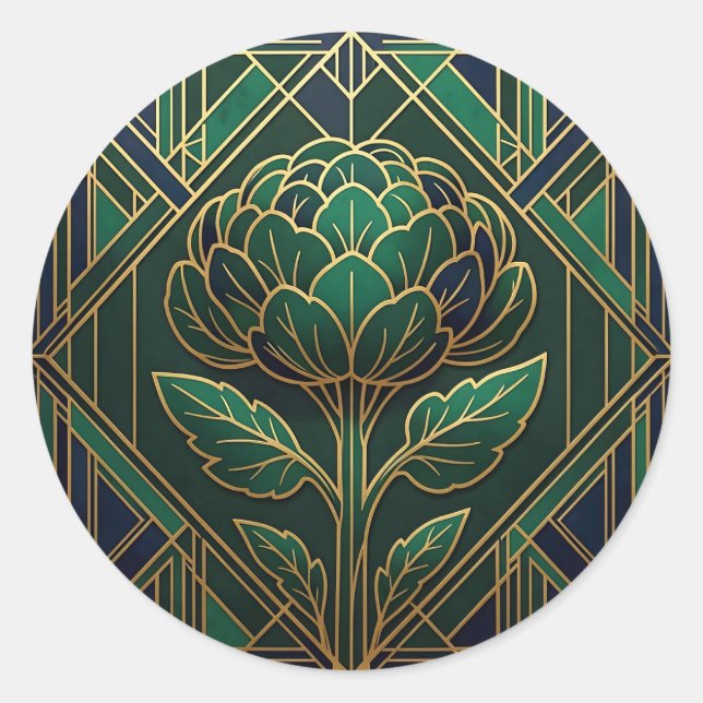 Art Deco Artichoke Classic Round Sticker (Front)