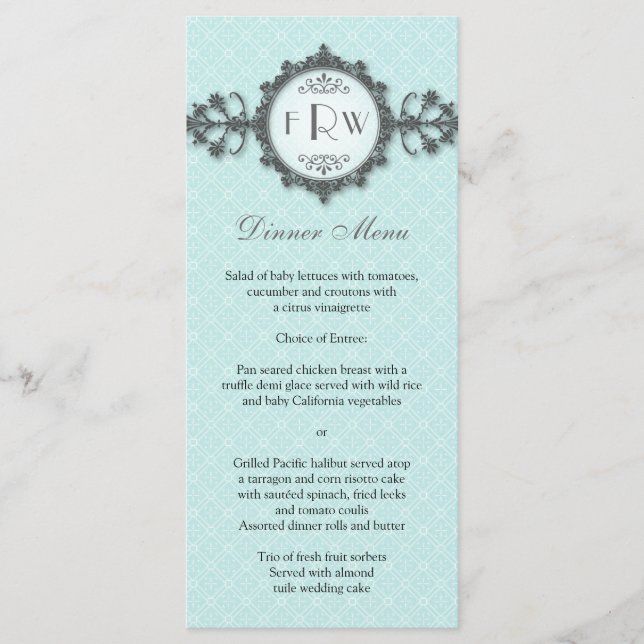 Art Deco Band Aqua Wedding Menu (Front)