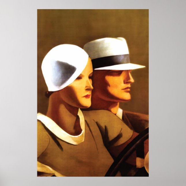 Art Deco Beautiful Couple Driving Poster (Front)