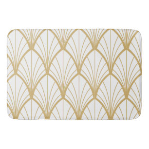 art deco, beautiful,fan pattern, gold,white,vintag bath mat