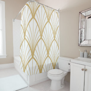 art deco, beautiful,fan pattern, gold,white,vintag shower curtain