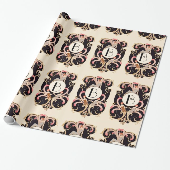 ART DECO BEAUTY FASHION COSTUME DESIGNER MONOGRAM WRAPPING PAPER (Unrolled)