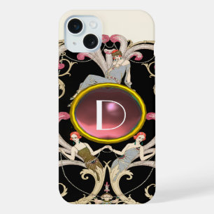 ART DECO BEAUTY FASHION PINK GEMSTONE MONOGRAM iPhone 15 PLUS CASE