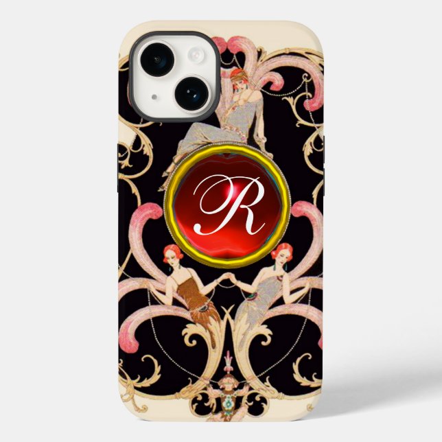 ART DECO BEAUTY FASHION RED RUBY GEMSTONE MONOGRAM Case-Mate iPhone CASE (Back)