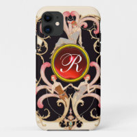 ART DECO BEAUTY FASHION RED RUBY GEMSTONE MONOGRAM