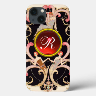 ART DECO BEAUTY FASHION RED RUBY GEMSTONE MONOGRAM iPhone 13 CASE