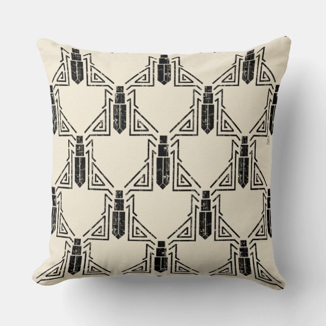 Art Deco Beetle Pattern - Black on Cream Cushion (Front)