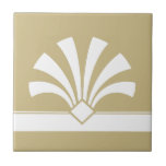 Art Deco Beige White Geometric Flower Element 06 Tile<br><div class="desc">Elegant white art deco style geometric flower element ornament on a beige background decorative ceramic tile. Sleek chic design,  perfect for a modern or art deco retro vintage style interior.</div>