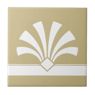 Art Deco Beige White Geometric Flower Element 06 Tile