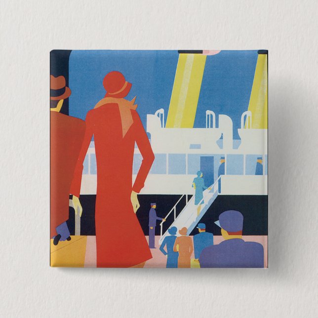Art Deco Belgian Ferry Poster 15 Cm Square Badge (Front)