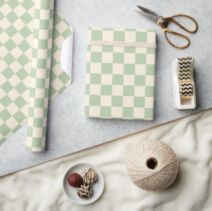 Art Deco Bi-plane Check - green chequerboard. Wrapping Paper