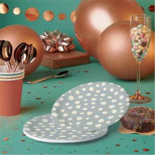 Art Deco Bi-plane Clouds - cream blue polka dots. Paper Plate