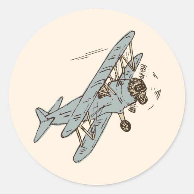 Art Deco Bi-planes - blue no text. Classic Round Sticker (Front)