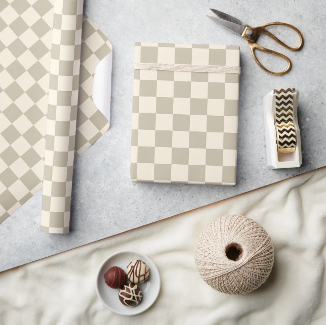 Art Deco Bi-planes Check - khaki chequerboard. Wrapping Paper (Crafts)