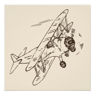 Art Deco Bi-planes - sketched outlines no text. Poster