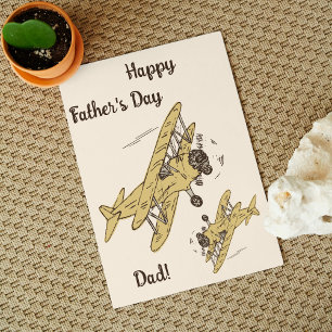 Art Deco Bi-planes - yellow Father's Day. Card
