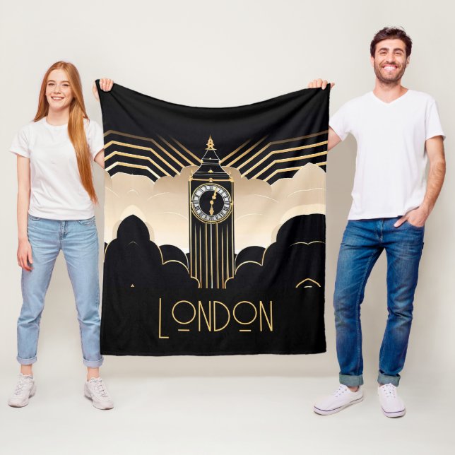 Art Deco Big Ben Fleece Blanket (In Situ)