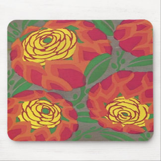 Art Deco Big Red Flowers Mousepad
