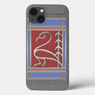 Art Deco Bird and Pine - Grey Blue Red - Monograms iPhone 13 Case