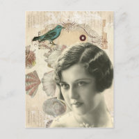 Art deco bird scripts seashells great gatsby girl