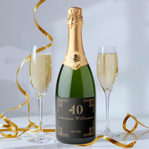 Art Deco Birthday Black Gold Roaring 20's Sparkling Wine Label