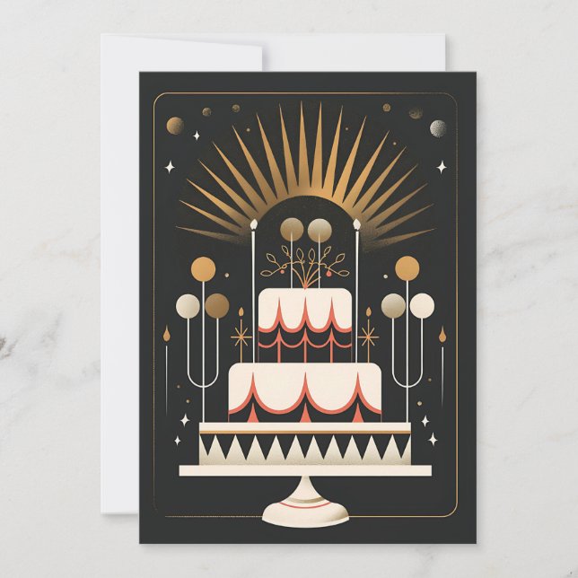 Art Deco Birthday Cake Invitation (Front)