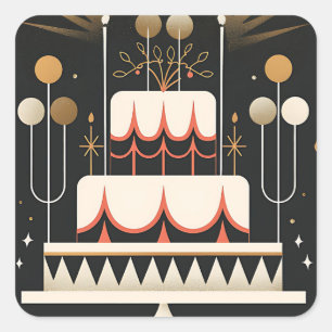 Art Deco Birthday Cake Square Sticker