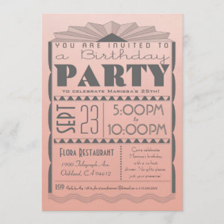 Art Deco Birthday Invitation - Gatsby Style Ombre
