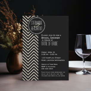 Art Deco Black and Beige Chevron Pattern Invitation