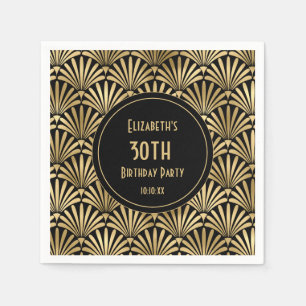 Art Deco Black and Gold 30th Birthday Party Napkin