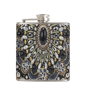 art deco black and gold bohemian pattern  hip flask