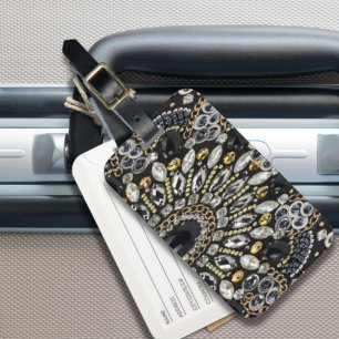 art deco black and gold bohemian pattern  luggage tag