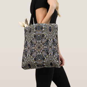 art deco black and gold bohemian pattern tote bag