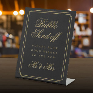 Art Deco Black And Gold Bubble Send Off Pedestal Sign