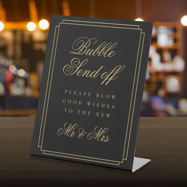Art Deco Black And Gold Bubble Send Off Pedestal Sign (Art Deco Black And Gold Bubble Send Off Pedestal Sign)