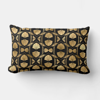 Art Deco Black and Gold Fan Lumbar Pillow