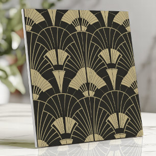 Art Deco Black and Gold Fan Pattern Tile