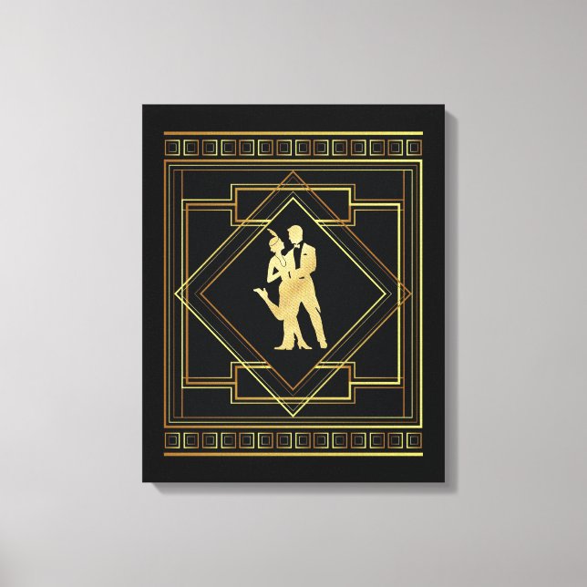 Art Deco black and gold flapper 1920s Canvas Print (Front)