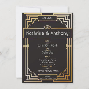 Art Deco Black and Gold Gatsby Reception Invitation