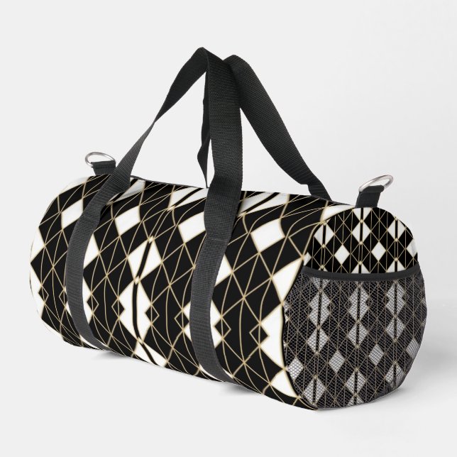 Art Deco Black and Gold Geometric luxury Duffle Bag (Right Corner)