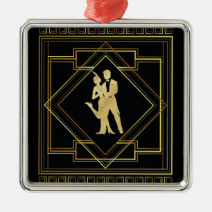 Art Deco black and gold geometric Metal Tree Decoration